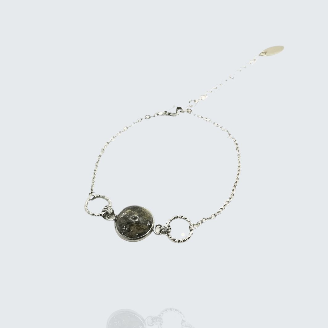 bracelet comète argent en acier inoxydable avec incrustation de feuilles dargent