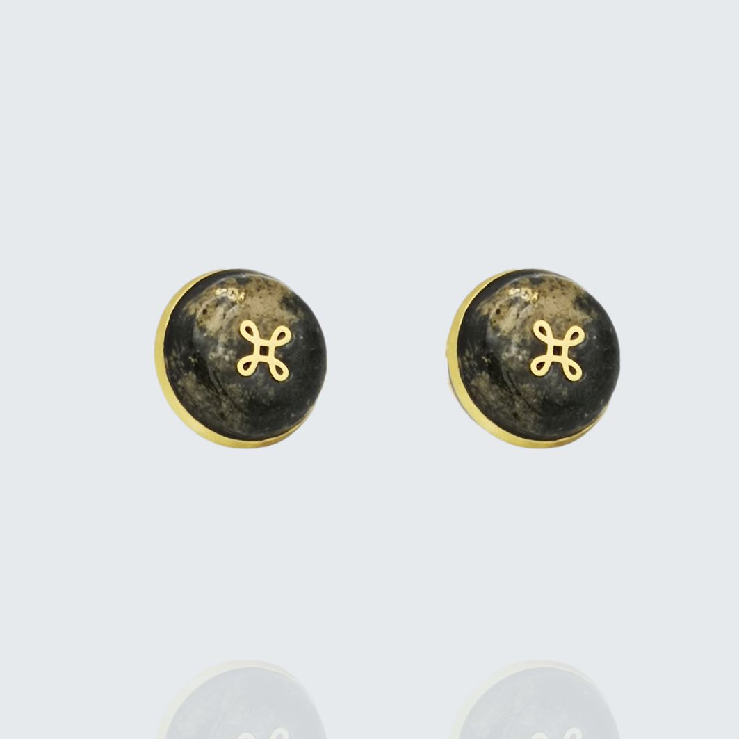 Boucles doreilles Mulan en acier inoxydable béton marbré avec incrustation de feuilles dor noeud chinois