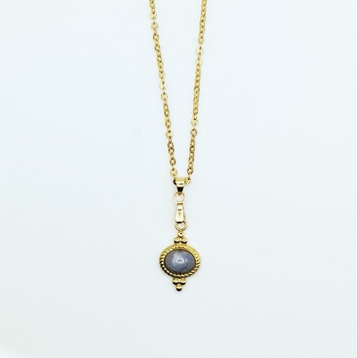collier stormy acier inoxydable et pierre en béton bleu gris