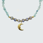 collier Lune béton et acier inoxydable bleu