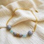 collier wavy perles béton perles chips aigie marine acier inoxydable