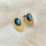 Boucles doreilles Paon en forme de roue de paon pierre en béton irisé bleu-vert