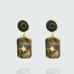 Boucles d'oreilles Espoir en acier inoxydable et béton marbré noir avec feuille d'or et etoile pour femme