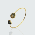 Bracelet Apollo jonc en acier inoxydable et béton marbré noir incrustation de feuilles d'or