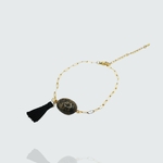 Bracelet pompon or en acier inoxydable et béton marbré avec incrustation de feuilles d'or pour femme