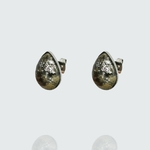 Boucles d'oreilles Chrome en forme de gouttes en acier inoxydable et béton marbré avec incrustation de feuilles d'argent pour femme