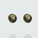 Boucles d'oreilles Mulan en acier inoxydable béton marbré avec incrustation de feuilles d'or noeud chinois