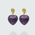 Boucles d'oreilles Prune en acier inoxydable et coeur violet en béton