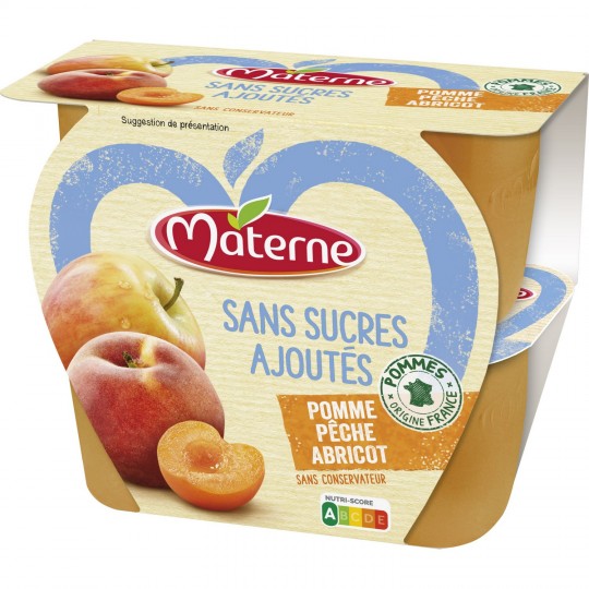 MATERNE - COMPOTE POMME, PECHE, ABRICOT SANS SUCRE AJOUTE 4 x 100g