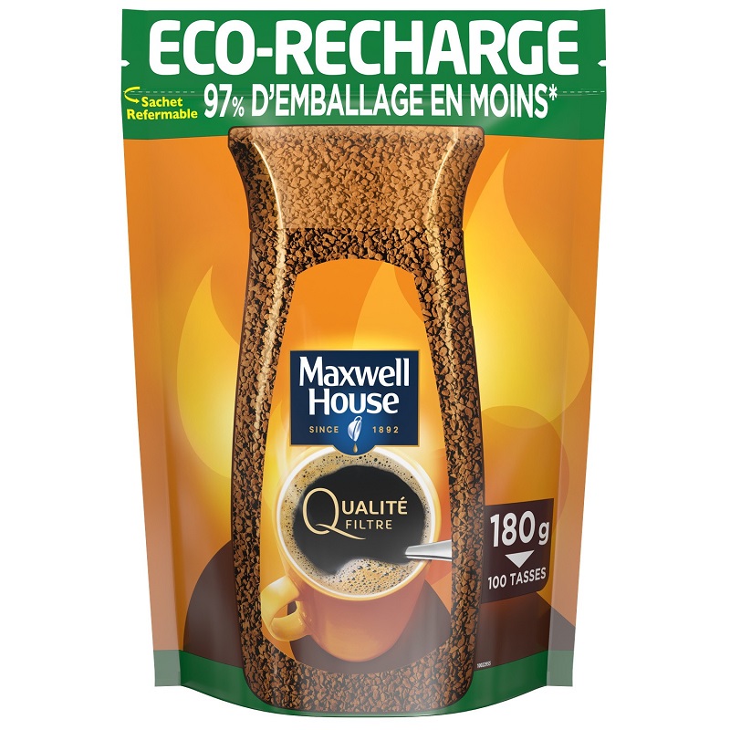 MAXWELL HOUSE - CAFE SOLUBLE QUALITE FILTRE Eco-recharge de 180g