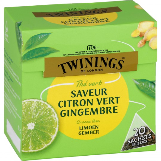 TWININGS - THE VERT CITRON VERT GINGEMBRE Boite de 20 sachets