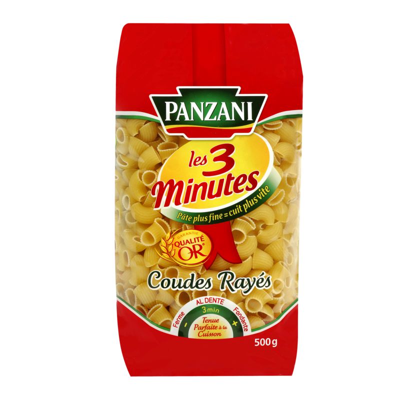 PANZANI - COUDES RAYES 3 MINUTES Paquet de 500g