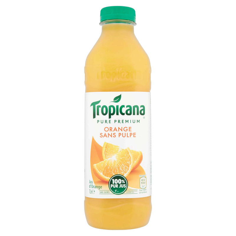 TROPICANA - JUS D\'ORANGE SANS PULPE PURE PREMIUM Bouteille de 1L