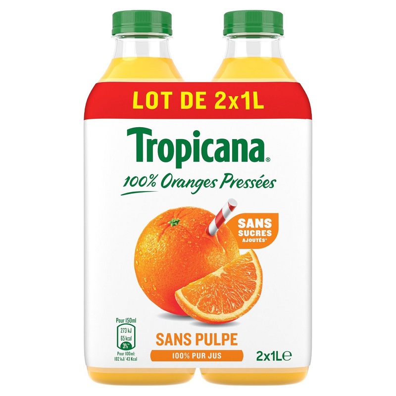 TROPICANA - JUS D\'ORANGE SANS PULPE PURE PREMIUM 2 X 1L