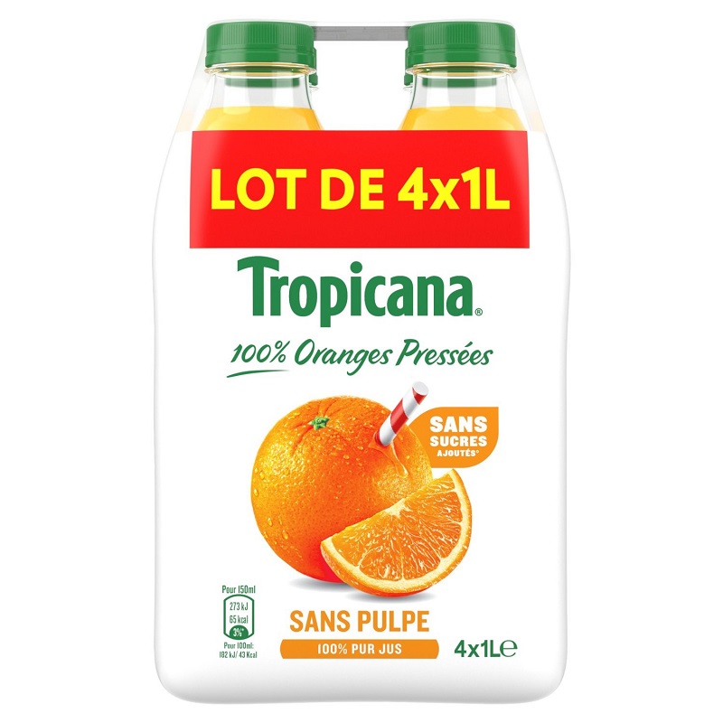 TROPICANA - JUS D\'ORANGE SANS PULPE PURE PREMIUM 4 X 1L