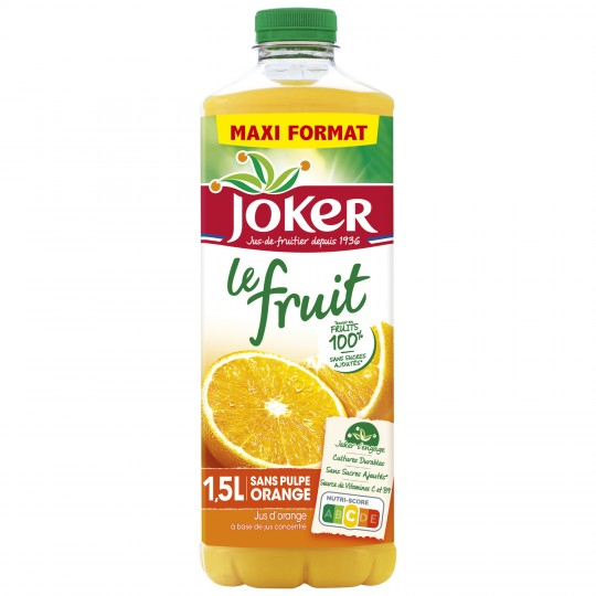 JOKER - JUS D\'ORANGE SANS PULPE LE FRUIT Bouteille de 1.5L