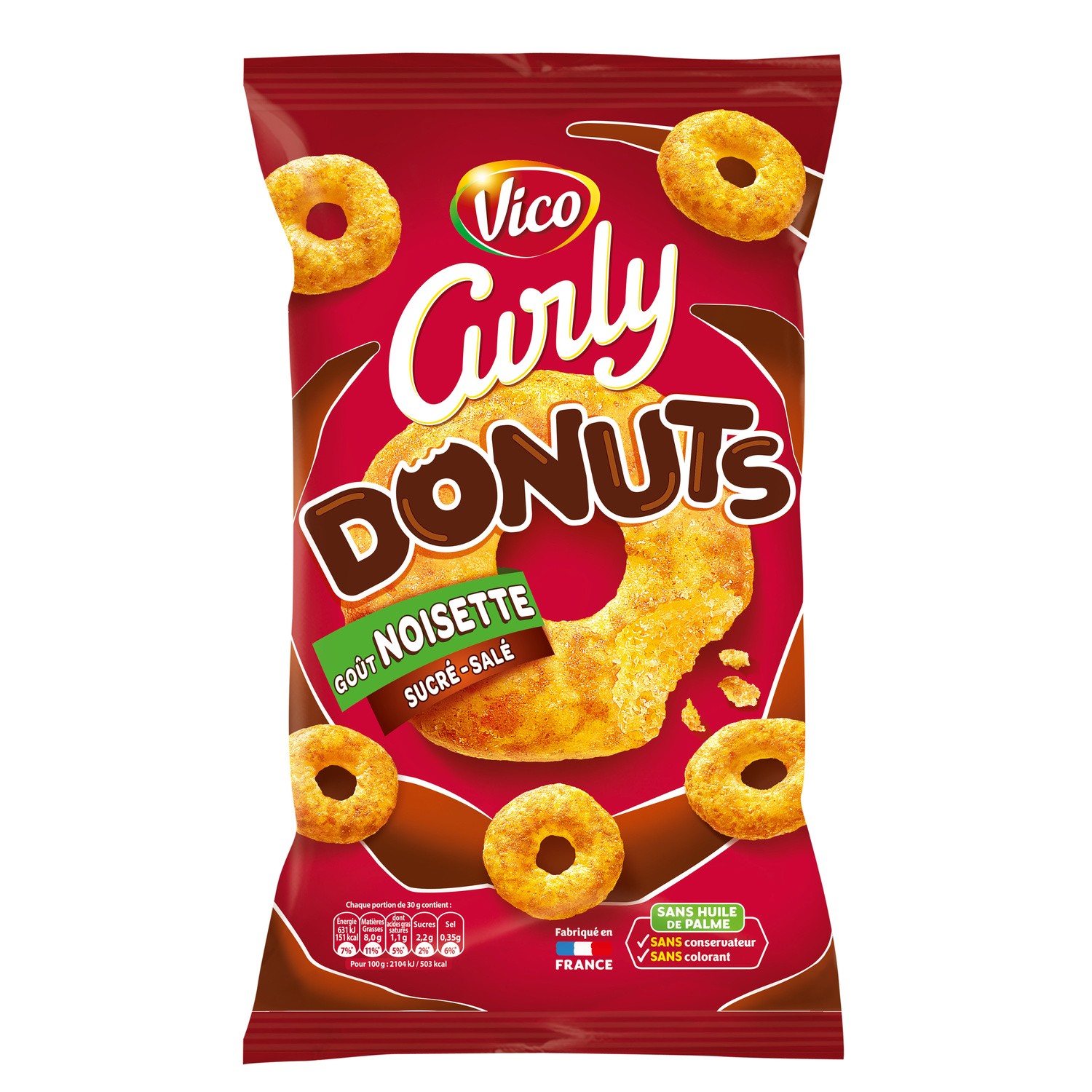 VICO - BISCUITS APERITIF CACAHUETE GOÛT NOISETTE CURLY DONUTS Sachet de 100g