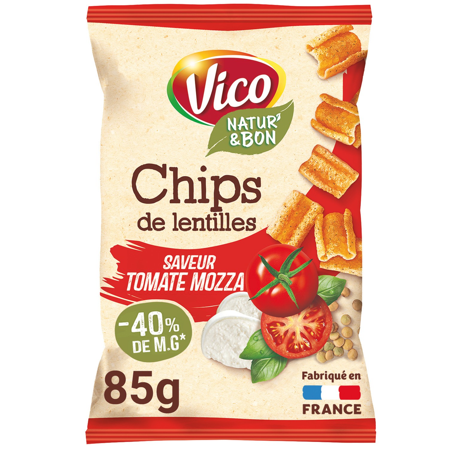 VICO - CHIPS DE LENTILLES TOMATE MOZZARELLA Paquet de 85g