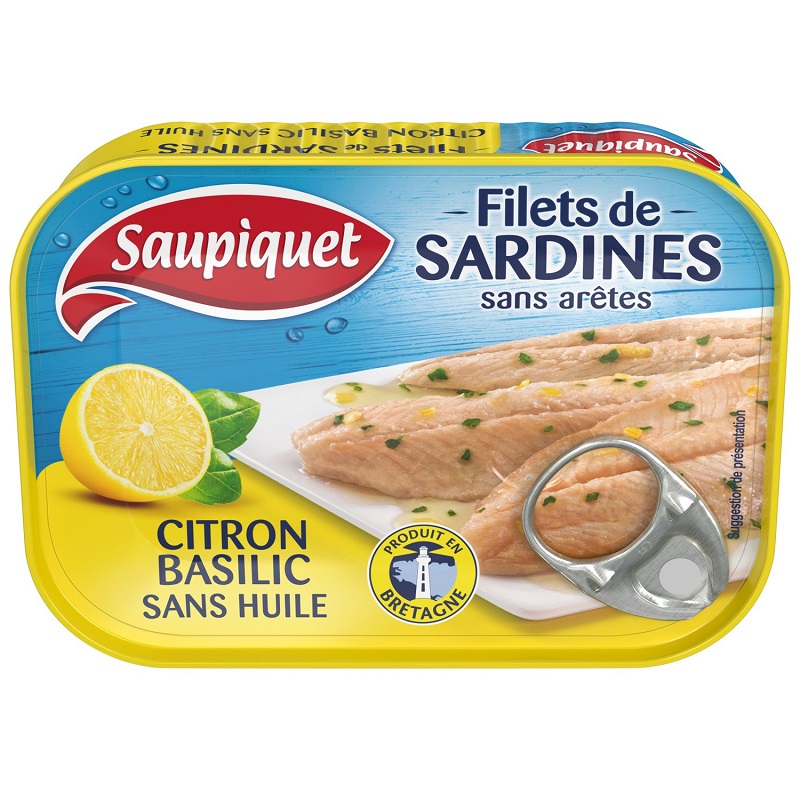 SAUPIQUET FILETS DE SARDINES SANS ARETES CITRON BASILIC Boite de 100g Conserves et Plats
