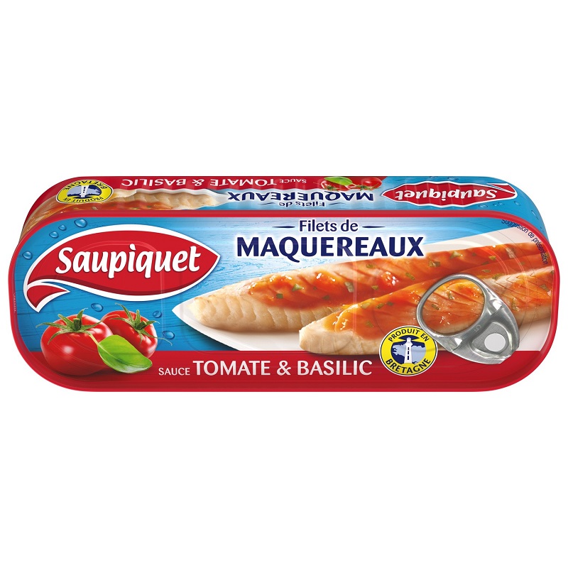 SAUPIQUET - FILETS DE MAQUEREAUX TOMATE ET BASILIC Boite de 169g
