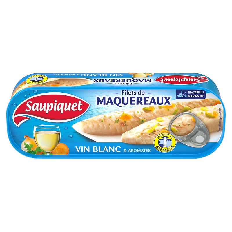 SAUPIQUET - FILETS DE MAQUEREAUX VIN BLANC ET AROMATES Boite de 176g