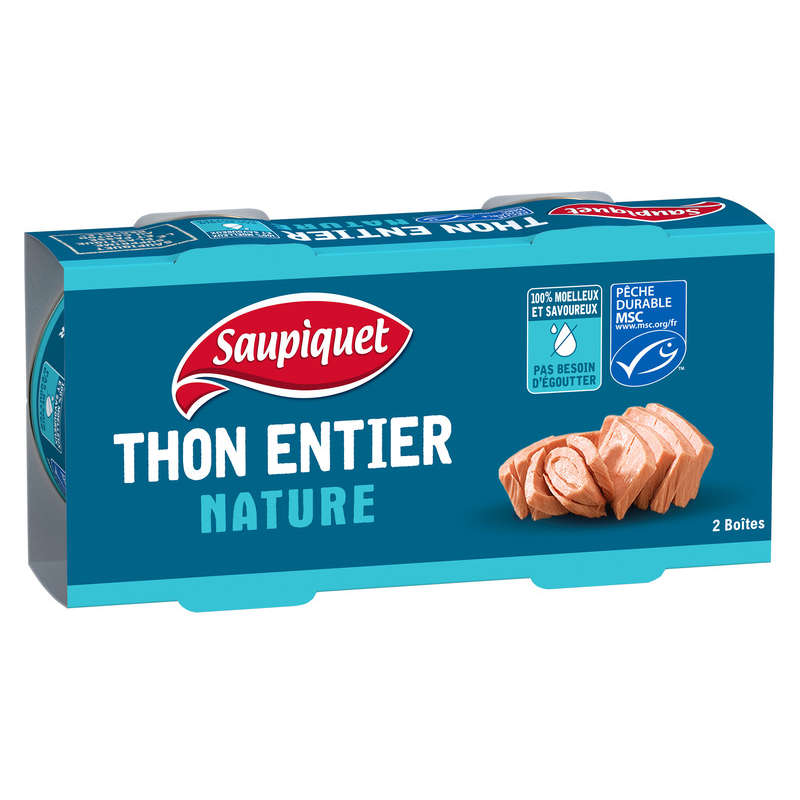 SAUPIQUET - THON ENTIER NATURE MSC 2 boites de 140g