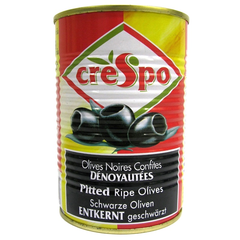 CRESPO - OLIVES NOIRES CONFITES DENOYAUTEES Boite de 180g net égoutté