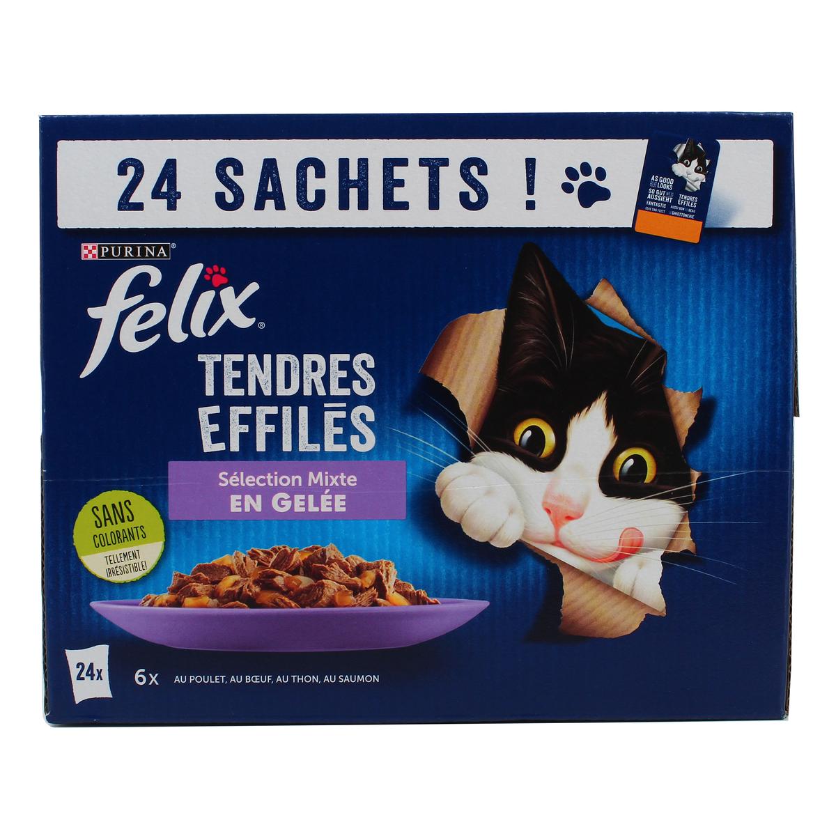 FELIX - PATEE POUR CHAT ADULTE TENDRES EFFILES EN GELEE 24 Sachets de 85g