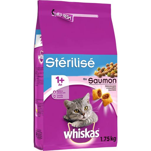 WHISKAS - CROQUETTES POUR CHAT STERILISE AU SAUMON Paquet de 1kg750