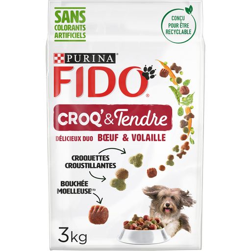FIDO - CROQUETTES CROQ & TENDRE AU BOEUF  Paquet de 3kg