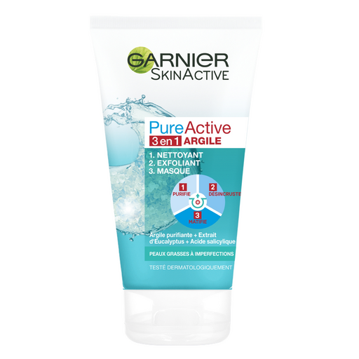 GARNIER - SKINACTIVE PURE ACTIVE NETTOYANT 3 EN 1 ARGILE Tube 150ml