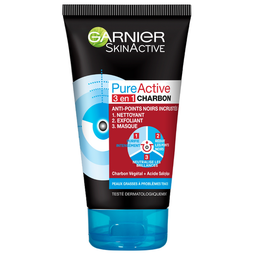 GARNIER - SKINACTIVE PURE ACTIVE NETTOYANT 3 EN 1 CHARBON Tube 150ml