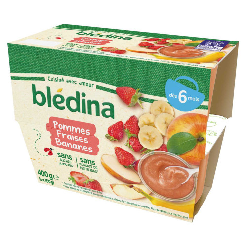 BLEDINA - COMPOTE BEBE POMME FRAISE BANANE DES 6 MOIS 4 Pots de 100g