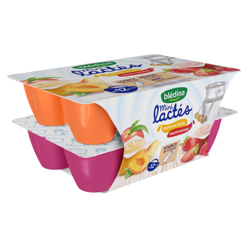 BLEDINA - MINI LACTES FRUITS DU SOLEIL ET FRUITS ROUGES DES 12 MOIS Les 12 pots de 55g