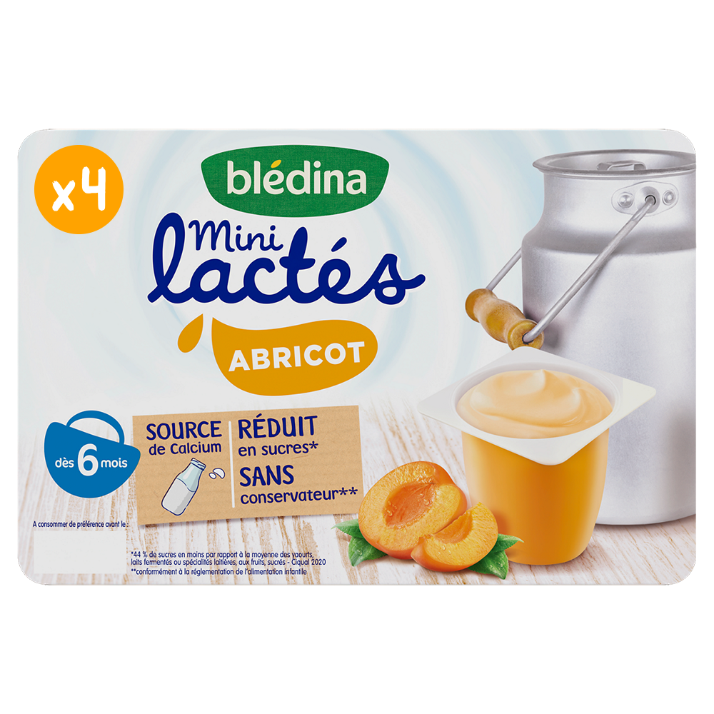 BLEDINA - MINI LACTES ABRICOT DES 6 MOIS 6 pots de 55g
