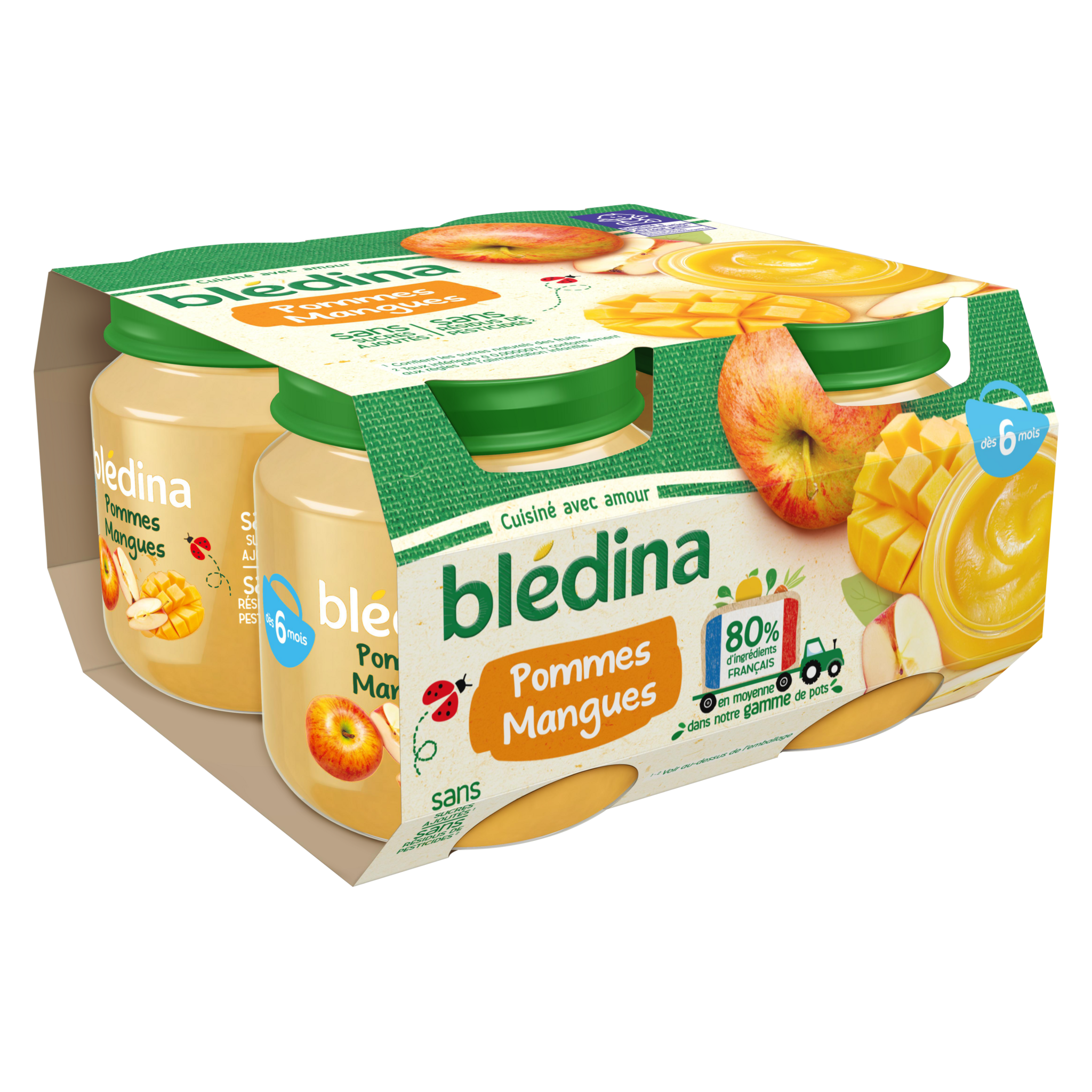 BLEDINA - COMPOTE BEBE POMME MANGUE DES 6 MOIS 4 Pots de 100g