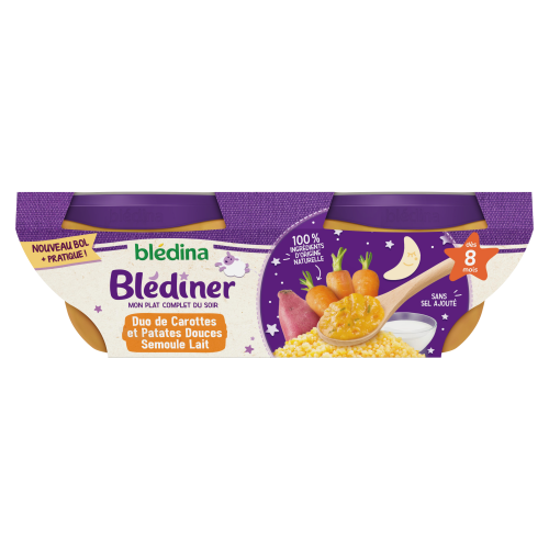 BLEDINA - BLEDINER CAROTTES PATATES DOUCES SEMOULES LAIT DES 8 MOIS Les 2 pots de 200g