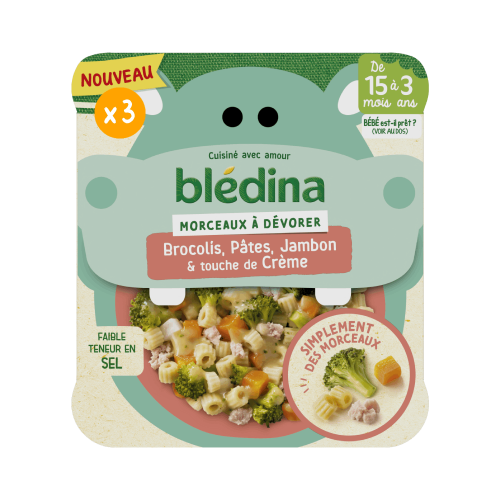 BLEDINA - MORCEAUX A DEVORER BROCOLIS PATES JAMBON DES 15 MOIS Assiette de 200g