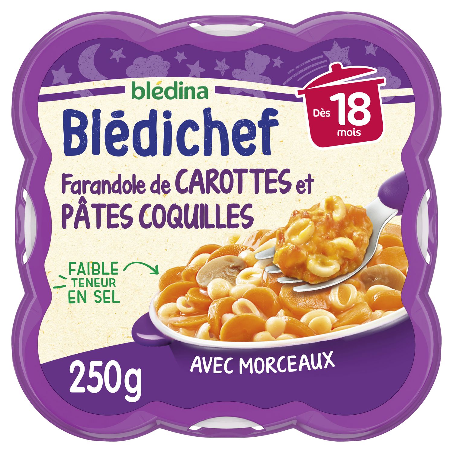 BLEDINA - BLEDICHEF CAROTTES ET PATES COQUILLES DES 18 MOIS Assiette de 250g