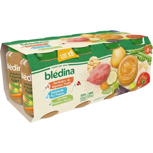 BLEDINA - PANACHAGE DE REPAS BEBE DES 8 MOIS Les 8 pots de 200g