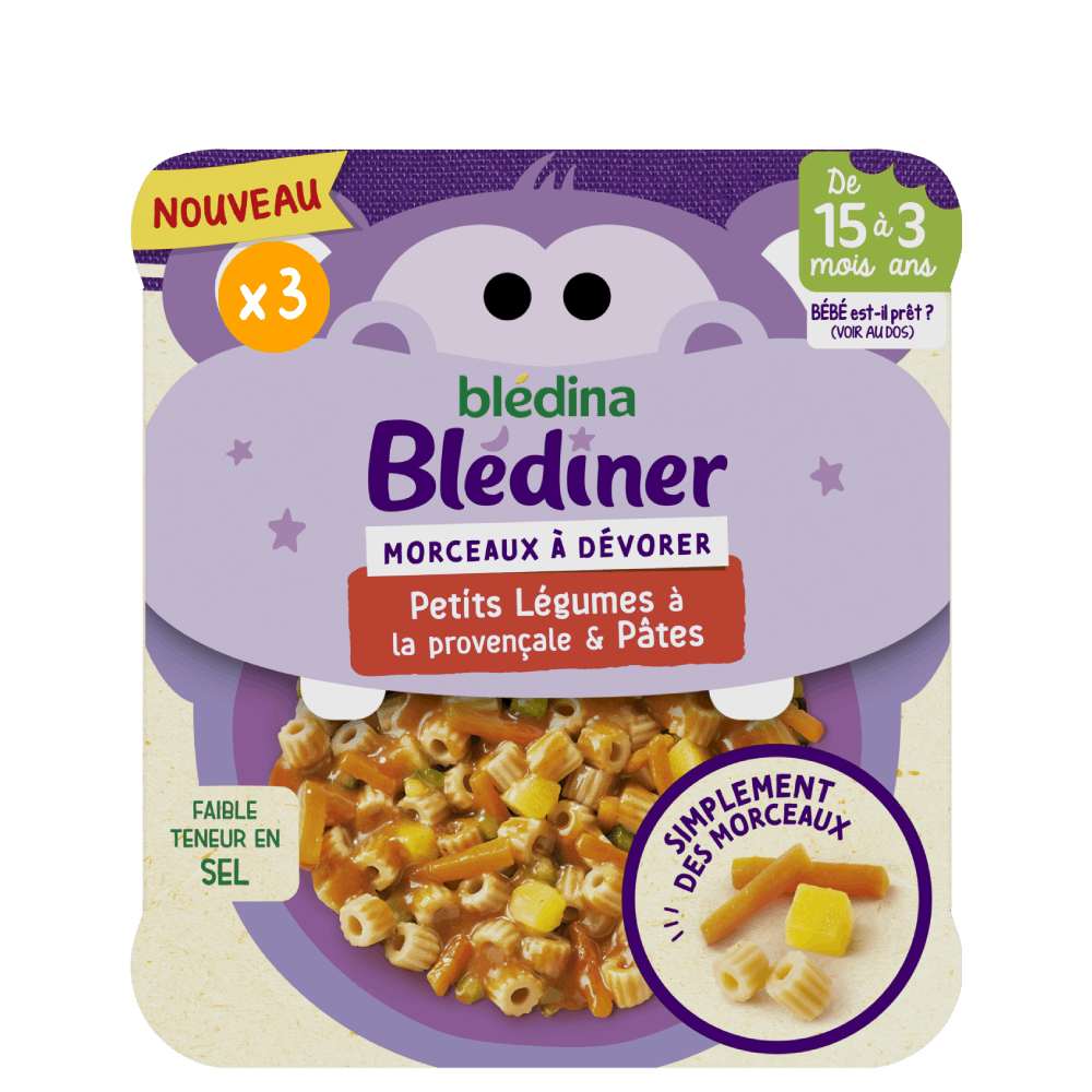 BLEDINA - MORCEAUX A DEVORER LEGUMES A LA PROVENCALE ET PATES DES 15 MOIS Assiette de 200g
