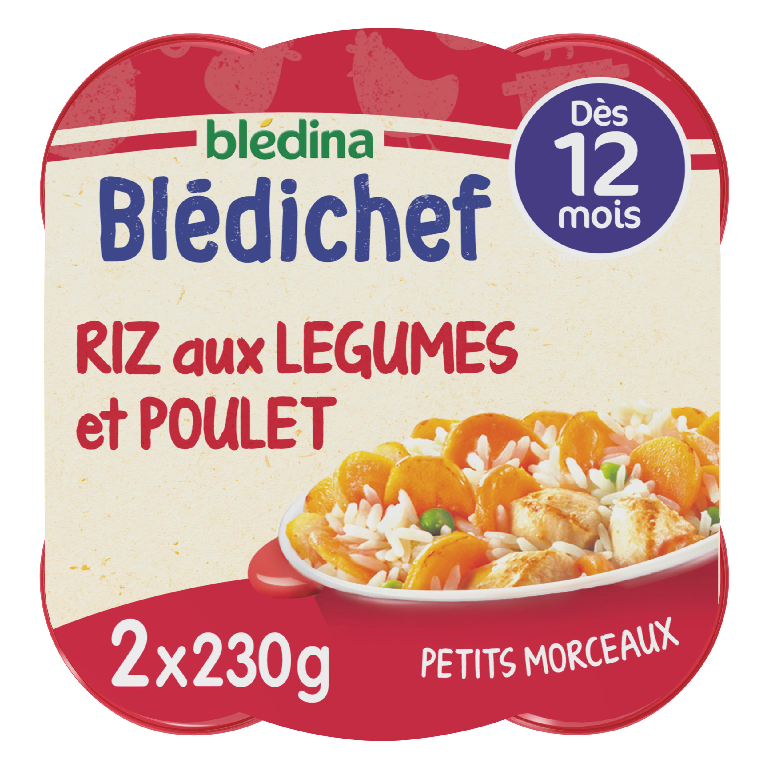 BLEDINA - BLEDICHEF RIZ AUX LEGUMES POULET DES 12 MOIS Les 2 assiettes de 230g