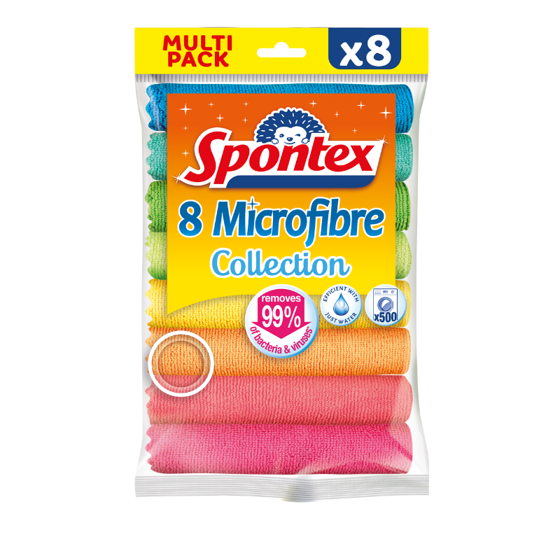 SPONTEX - LOT DE 8 LAVETTES MICROFIBRES