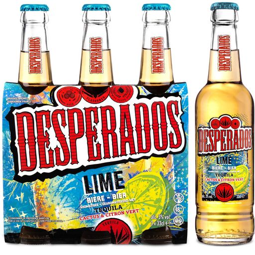 DESPERADOS - LIME BIERE AROMATISEE TEQUILA CITRON VERT ET CACTUS Pack de 3 bouteilles de 33cl