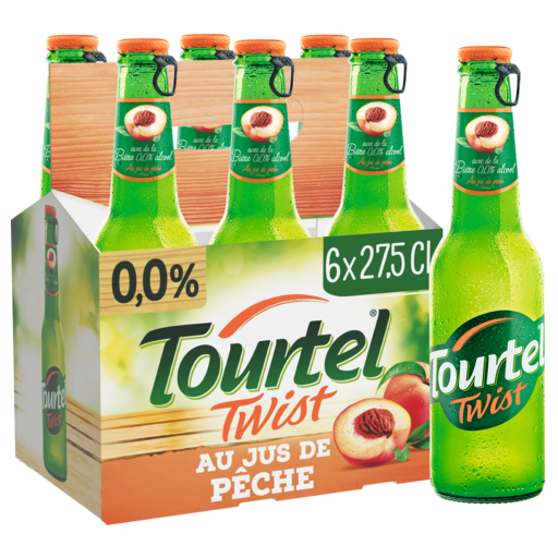 TOURTEL - BIERE SANS ALCOOL AROMATISEE A LA PECHE Pack de 6 bouteilles de 27.5cl