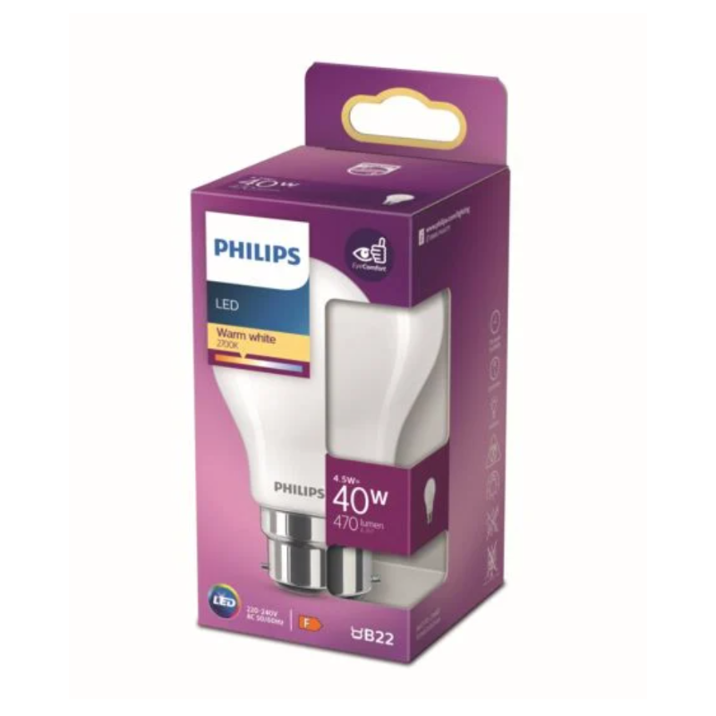 PHILIPS - AMPOULE LED B22 40W BLANC CHAUD DEPOLIE