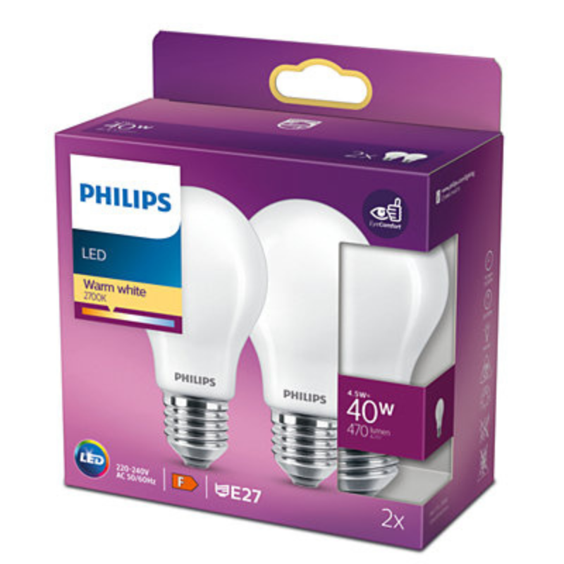 PHILIPS - AMPOULES LED E27 40W BLANC CHAUD DEPOLIE X2