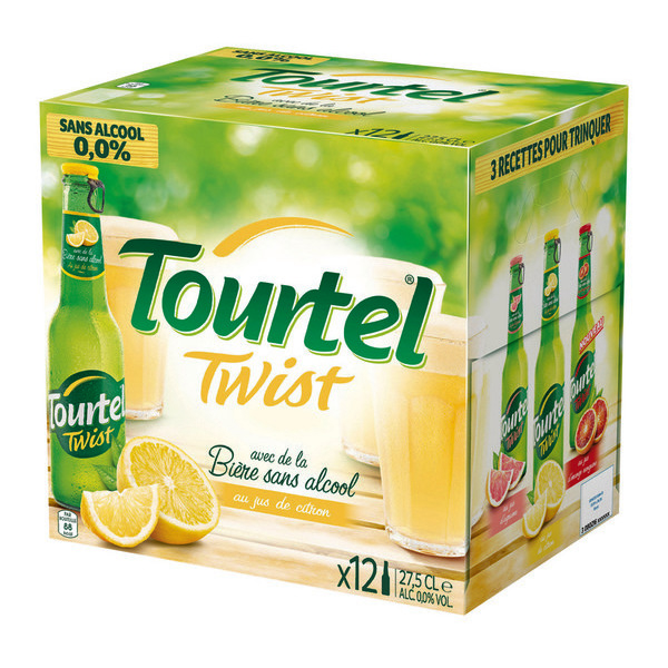 TOURTEL - BIERE SANS ALCOOL AROMATISEE AU CITRON Pack de 12 bouteilles de 27.5cl