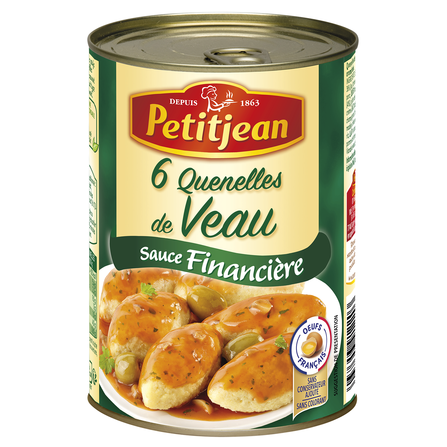 PETITJEAN - QUENELLES DE VEAU SAUCE FINANCIERE Boite de 400g.