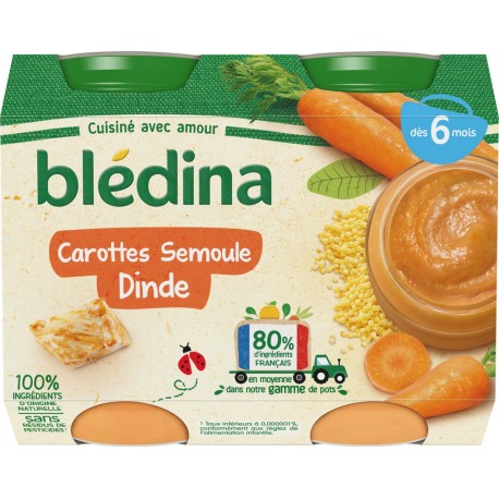 BLEDINA - CAROTTES, SEMOULE ET DINDE 2 x 200g